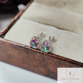 Mystic Topaz Stud Earrings, 925 Sterling Silver Stud Earrings, Boho Topaz Post Earring, Handmade Jewelry, Wedding Stud, Bridesmaid Gift